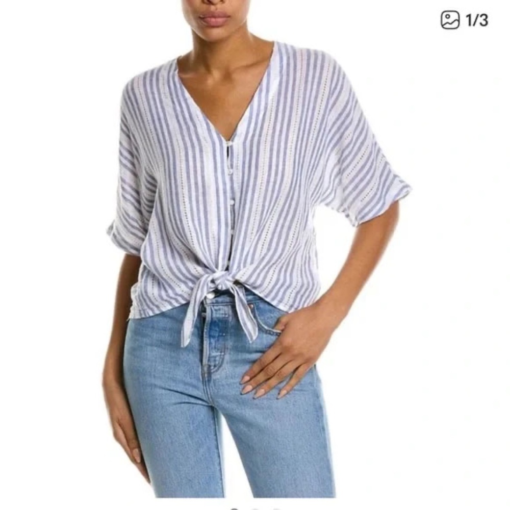 Rails Blue White Stripe Tie Front Blouse Women's‎ L